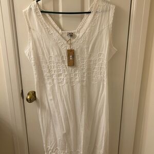 White Sleeveless Dress with Embroidered Details